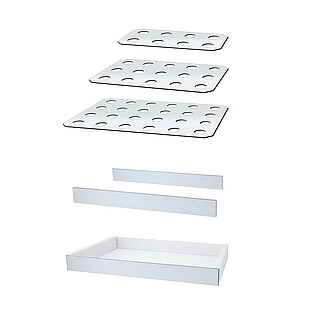 3 perforated plates, 2 filling dividers, 1 tray