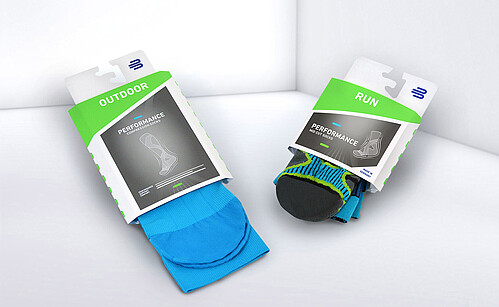 White-silver packaging with compression stockings